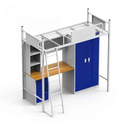 high quality cheap university college metal steel dormitory bunk bed with desk