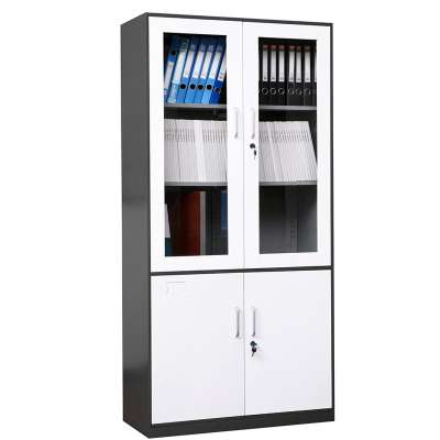 Stock Funiture cabinet Steel locker Knock Down structure Up Glass Door Down Irion cabinet